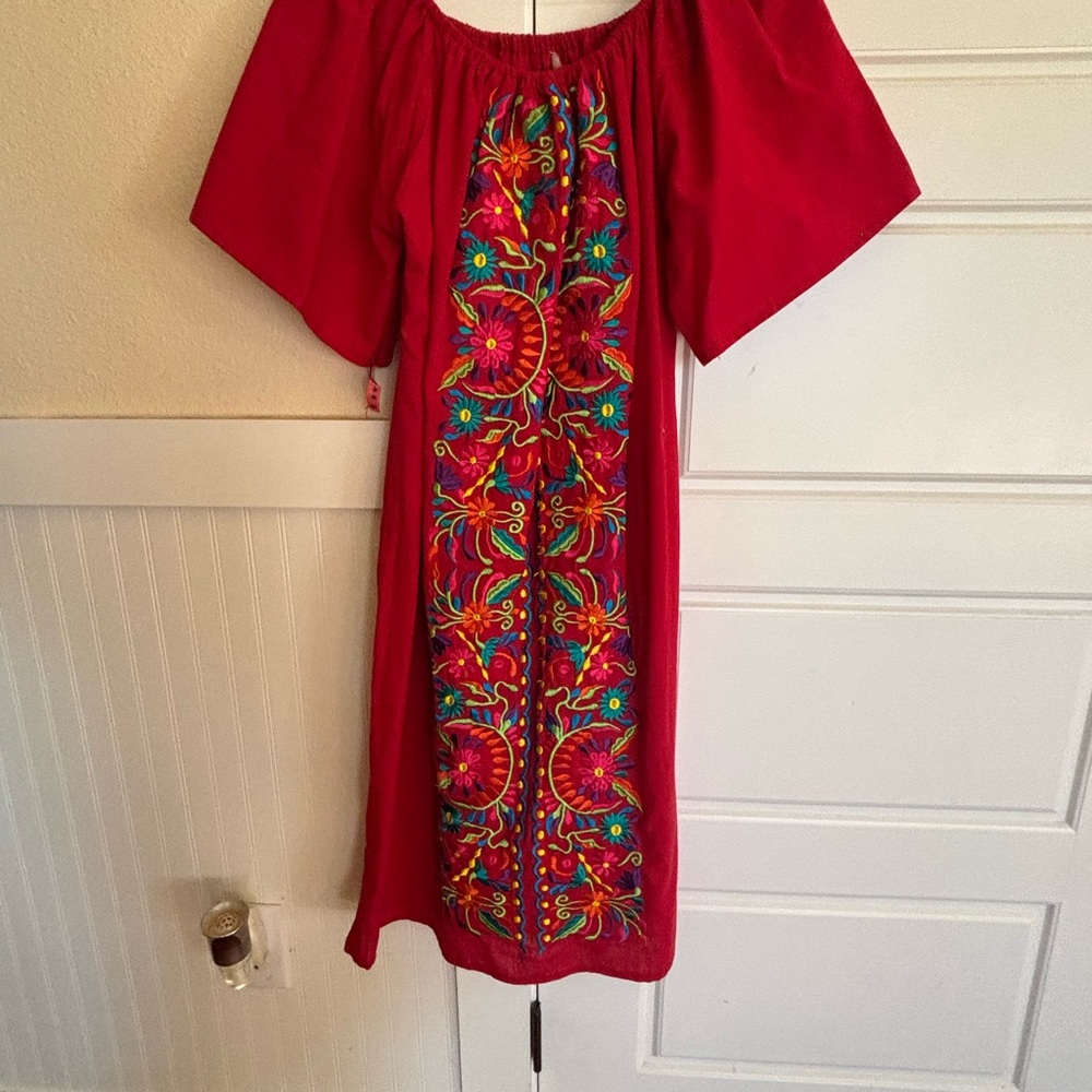 Elegant Red Floral Embroidered Dress